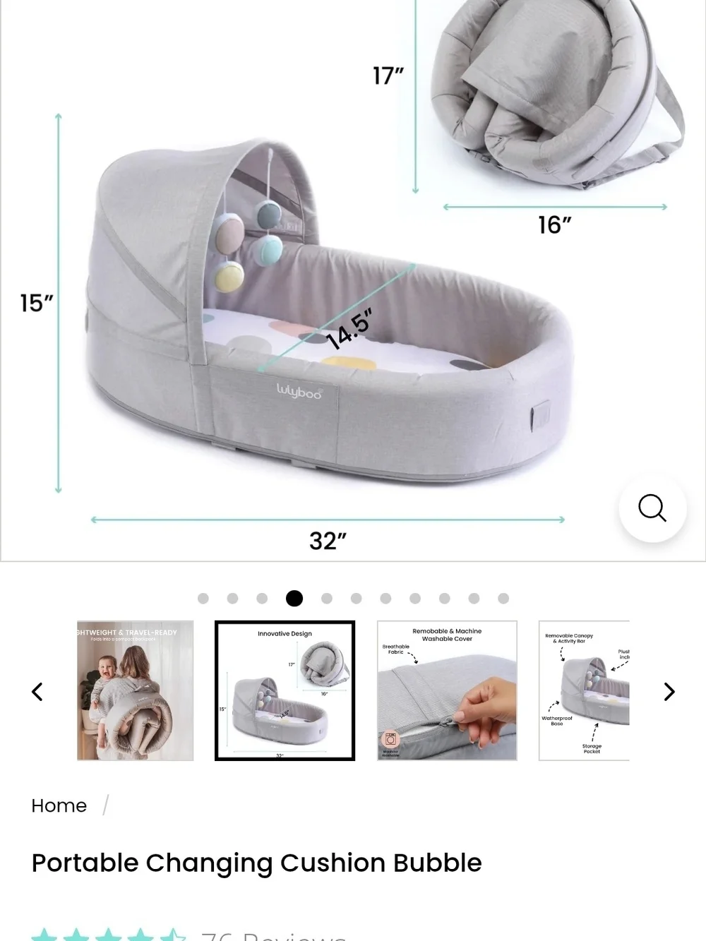 Lulyboo Portable Baby Nest in Light Gray - Foldable Travel Bassinet